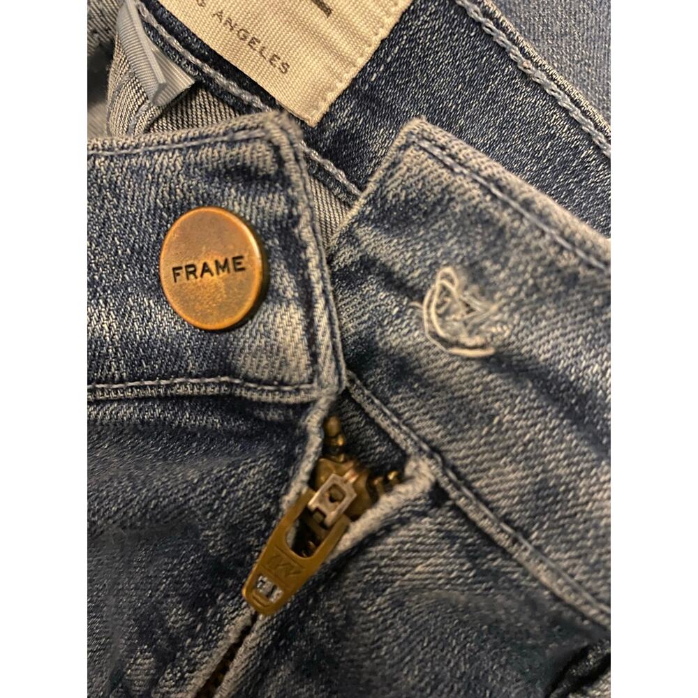 Frame Denim Le Flare de Francois High Rise Flare Jeans Blue Coated Pants Size 28 - Picture 5 of 13